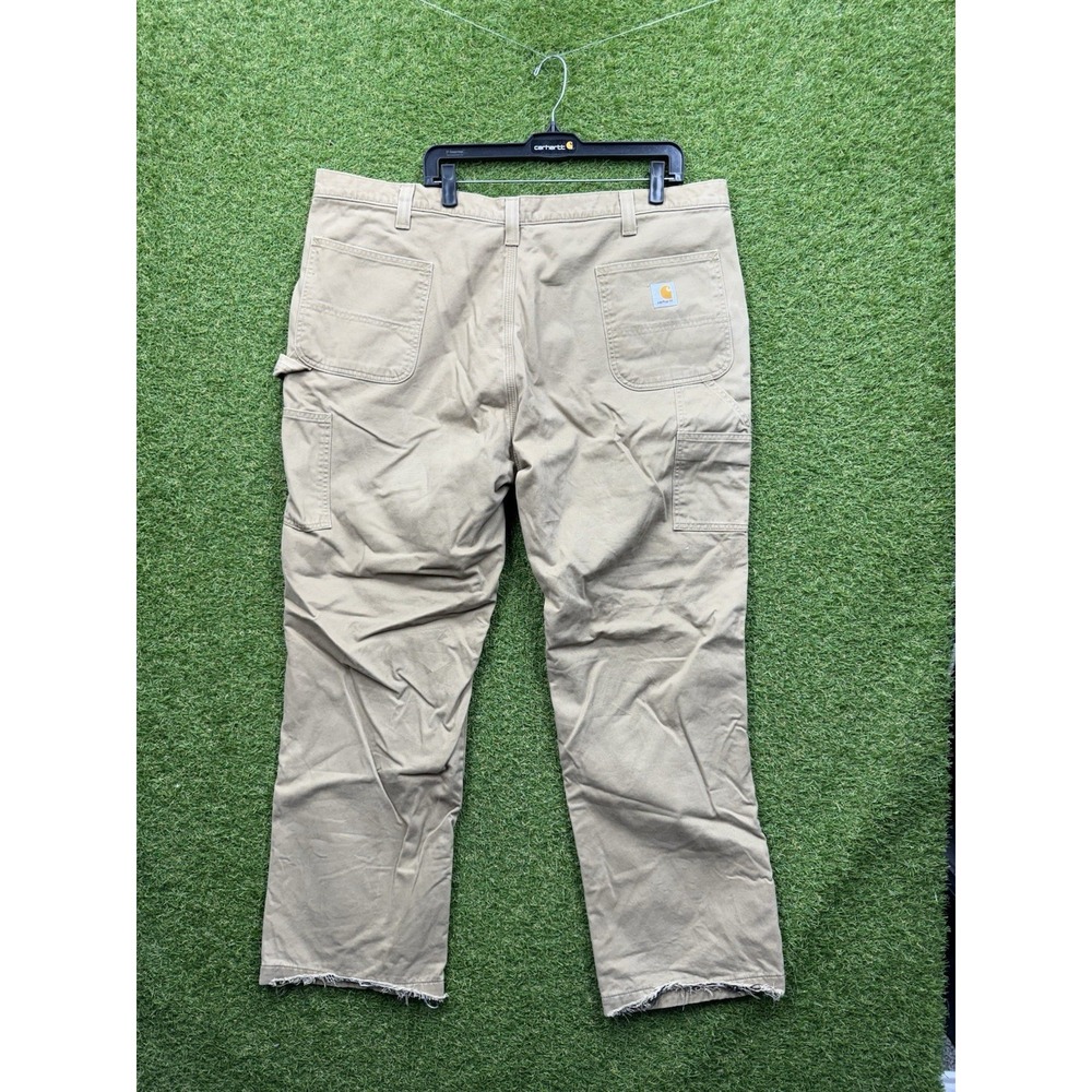 Carhartt Pants Mens 44x32 Brown Duck Canvas Flannel Lined Loose Fit Carpenter